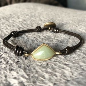 Black Leather & Jade Gemstone Bracelet
